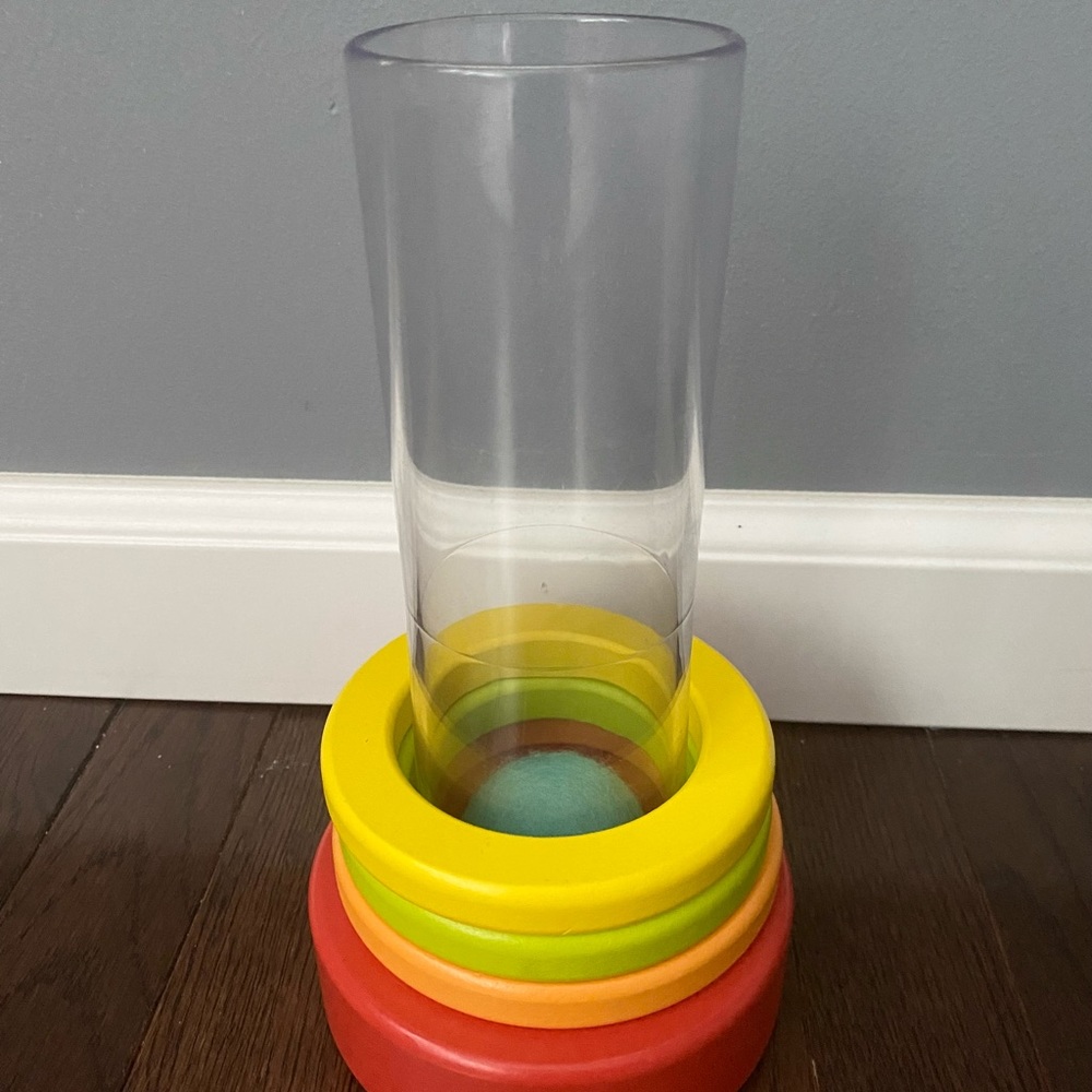 Lovevery Clear Tube with Stacking Rings and Felt Ball from The Explorer Play Kit